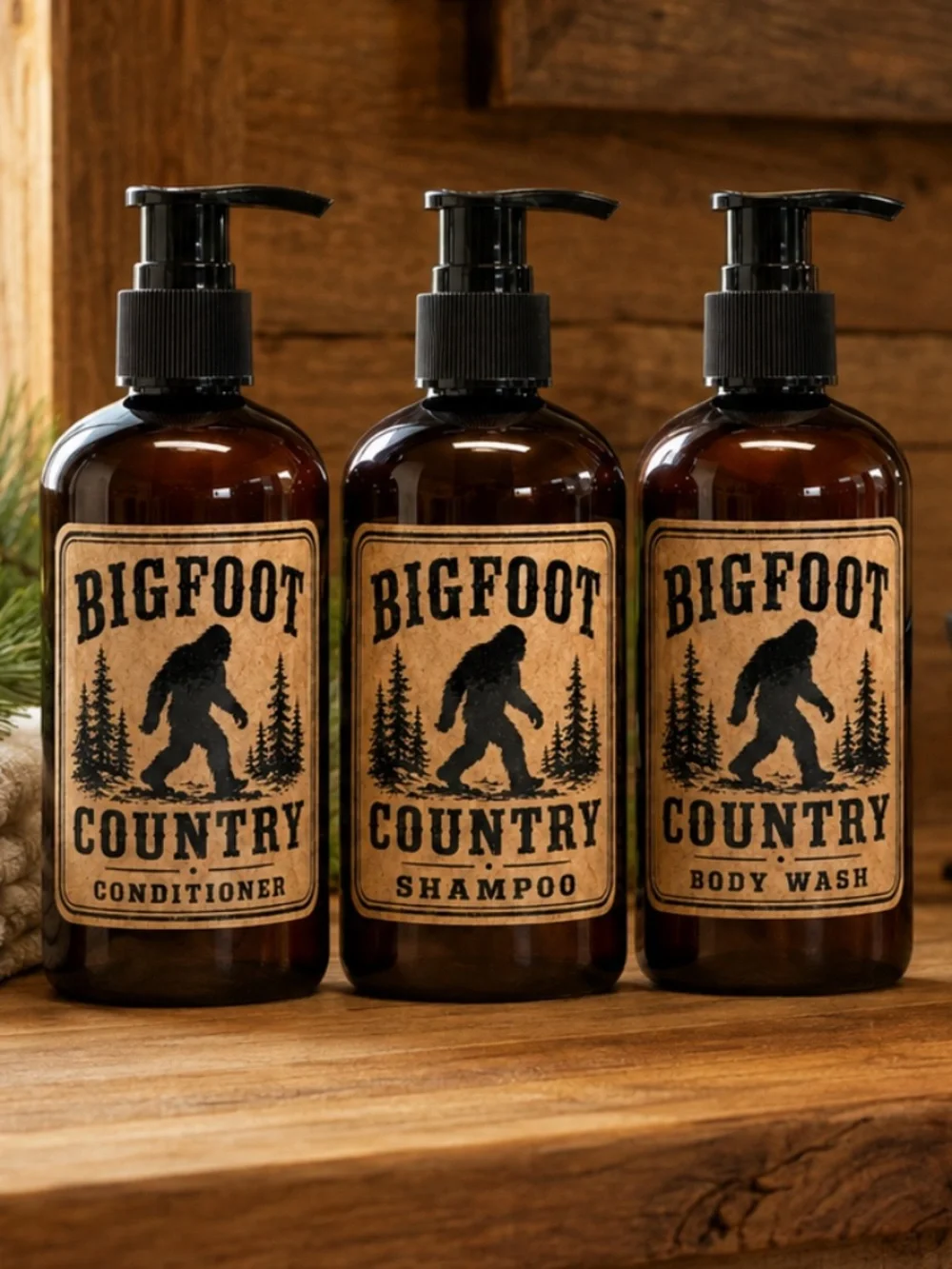 Bigfoot Country 3-Piece Refillable Bathroom Pump Bottle Set